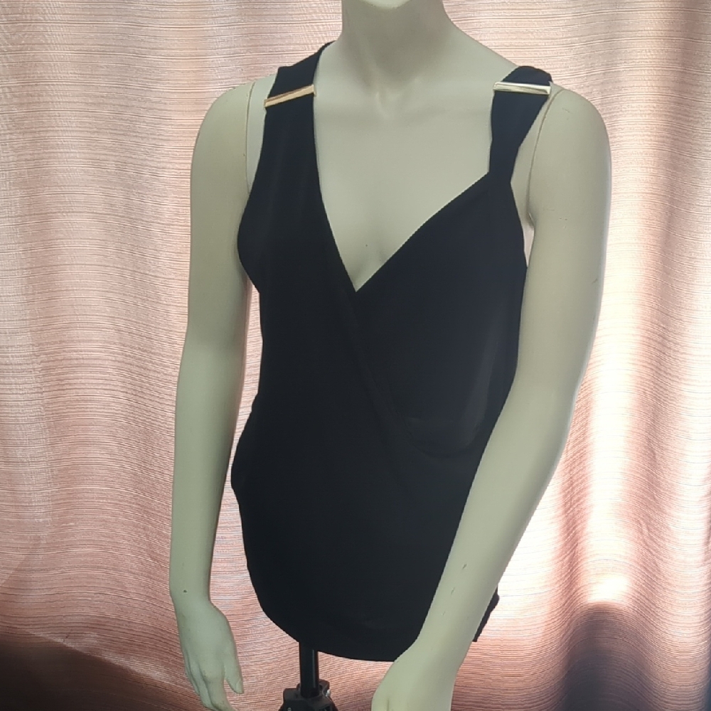 Black One-Shoulder Dress with Gold Strap Detail